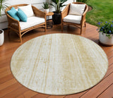 8' Gold And Ivory Round Striped Washable Indoor Outdoor Area Rug