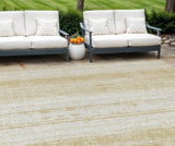8' X 10' Gold And Ivory Striped Washable Indoor Outdoor Area Rug