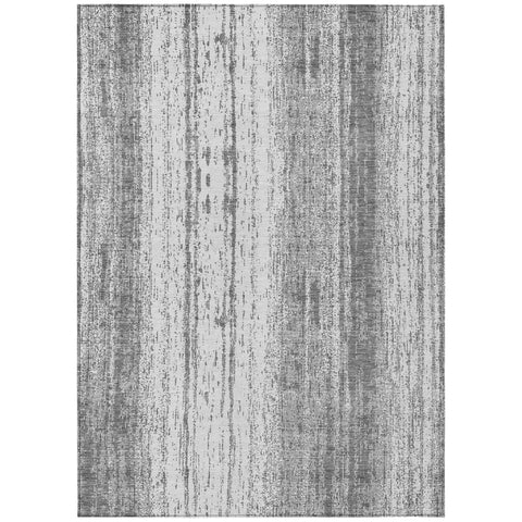 5' X 8' Gray And Ivory Striped Washable Indoor Outdoor Area Rug