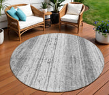 8' Gray And Ivory Round Striped Washable Indoor Outdoor Area Rug