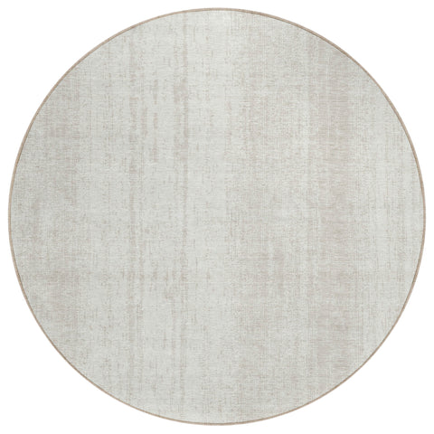 8' Ivory And Beige Round Striped Washable Indoor Outdoor Area Rug