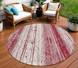 8' Merlot And Ivory Round Striped Washable Indoor Outdoor Area Rug