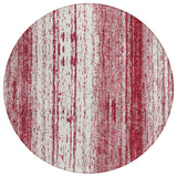 8' Merlot And Ivory Round Striped Washable Indoor Outdoor Area Rug