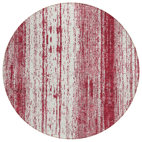 8' Merlot And Ivory Round Striped Washable Indoor Outdoor Area Rug