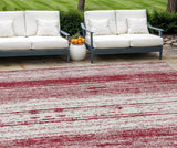 8' X 10' Merlot And Ivory Striped Washable Indoor Outdoor Area Rug