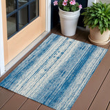 3' X 5' Navy Blue And Ivory Striped Washable Indoor Outdoor Area Rug