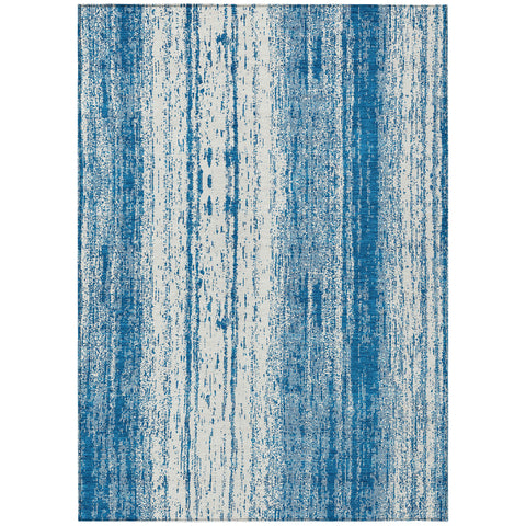 3' X 5' Navy Blue And Ivory Striped Washable Indoor Outdoor Area Rug