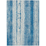 5' X 8' Navy Blue And Ivory Striped Washable Indoor Outdoor Area Rug