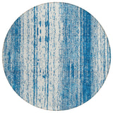 8' Navy Blue And Ivory Round Striped Washable Indoor Outdoor Area Rug