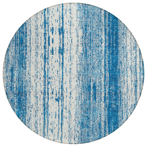 8' Navy Blue And Ivory Round Striped Washable Indoor Outdoor Area Rug