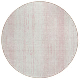 8' Pink And Ivory Round Striped Washable Indoor Outdoor Area Rug