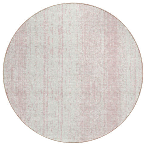 8' Pink And Ivory Round Striped Washable Indoor Outdoor Area Rug