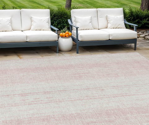 8' X 10' Pink And Ivory Striped Washable Indoor Outdoor Area Rug