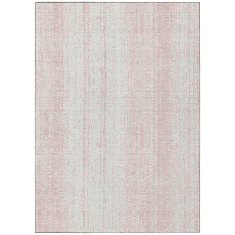 8' X 10' Pink And Ivory Striped Washable Indoor Outdoor Area Rug
