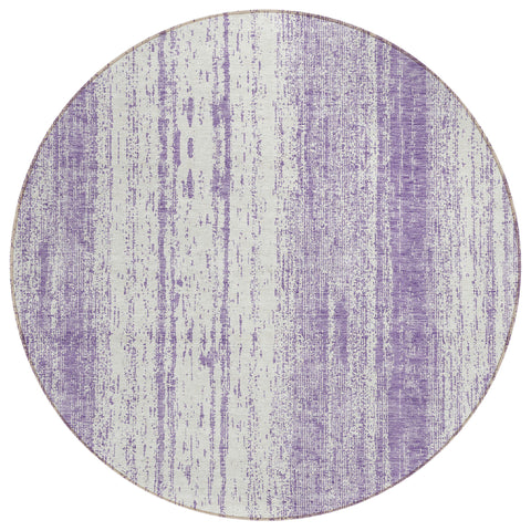 8' Purple And Ivory Round Striped Washable Indoor Outdoor Area Rug
