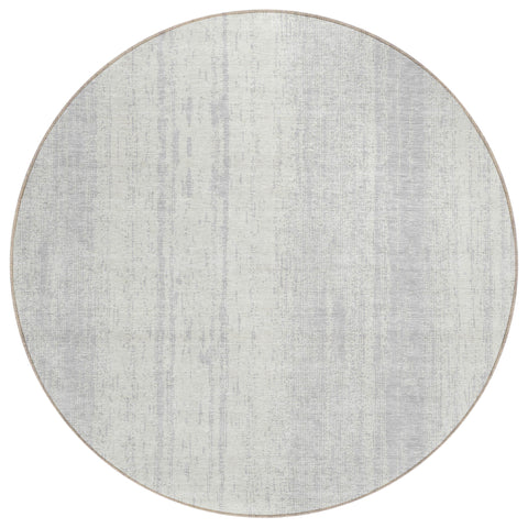 8' Silver And Ivory Round Striped Washable Indoor Outdoor Area Rug