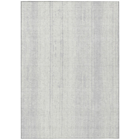 8' X 10' Silver And Ivory Striped Washable Indoor Outdoor Area Rug