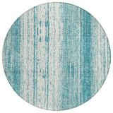8' Teal Blue And Ivory Round Striped Washable Indoor Outdoor Area Rug