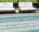 8' X 10' Teal Blue And Ivory Striped Washable Indoor Outdoor Area Rug