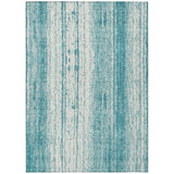 8' X 10' Teal Blue And Ivory Striped Washable Indoor Outdoor Area Rug