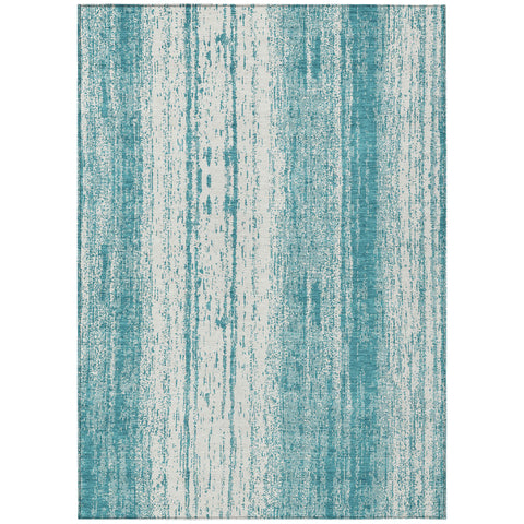 8' X 10' Teal Blue And Ivory Striped Washable Indoor Outdoor Area Rug