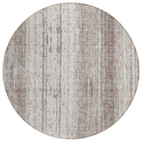 8' Taupe And Ivory Round Striped Washable Indoor Outdoor Area Rug