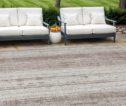 8' X 10' Taupe And Ivory Striped Washable Indoor Outdoor Area Rug