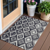 3' X 5' Black And Ivory Geometric Washable Indoor Outdoor Area Rug
