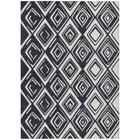 3' X 5' Black And Ivory Geometric Washable Indoor Outdoor Area Rug