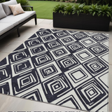 5' X 8' Black And Ivory Geometric Washable Indoor Outdoor Area Rug