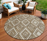 8' Brown And Beige Round Geometric Washable Indoor Outdoor Area Rug
