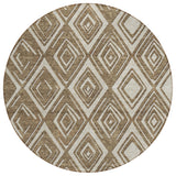 8' Brown And Beige Round Geometric Washable Indoor Outdoor Area Rug