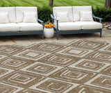 8' X 10' Brown And Beige Geometric Washable Indoor Outdoor Area Rug