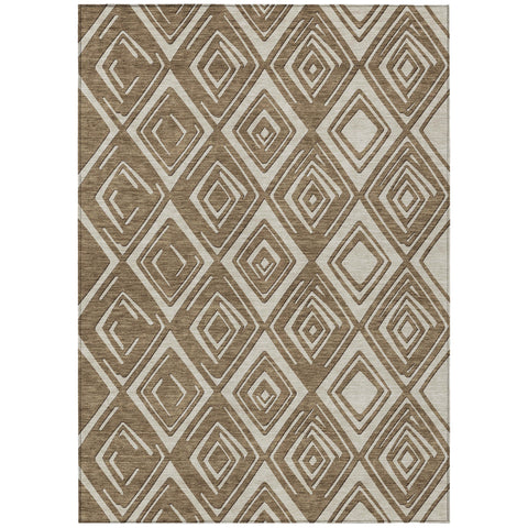 8' X 10' Brown And Beige Geometric Washable Indoor Outdoor Area Rug