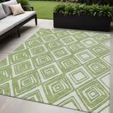 5' X 8' Green And Ivory Geometric Washable Indoor Outdoor Area Rug