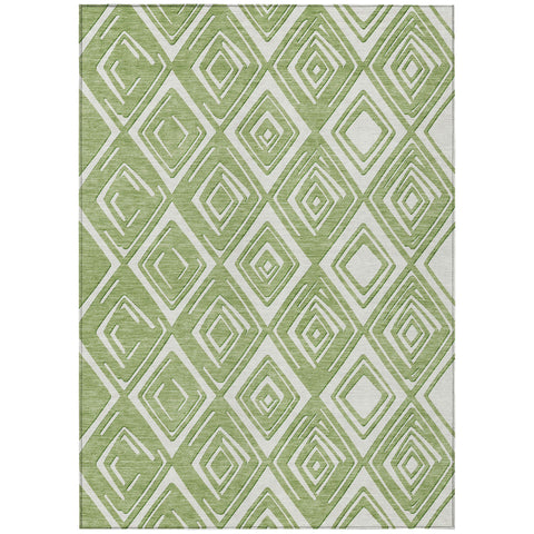 5' X 8' Green And Ivory Geometric Washable Indoor Outdoor Area Rug