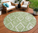 8' Green And Ivory Round Geometric Washable Indoor Outdoor Area Rug