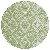8' Green And Ivory Round Geometric Washable Indoor Outdoor Area Rug