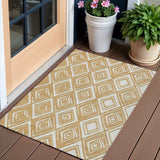 3' X 5' Gold And Ivory Geometric Washable Indoor Outdoor Area Rug