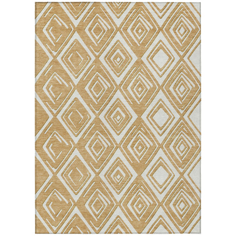 5' X 8' Gold And Ivory Geometric Washable Indoor Outdoor Area Rug