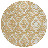 8' Gold And Ivory Round Geometric Washable Indoor Outdoor Area Rug