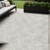 5' X 8' Ivory And Beige Geometric Washable Indoor Outdoor Area Rug