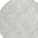 8' Ivory And Beige Round Geometric Washable Indoor Outdoor Area Rug