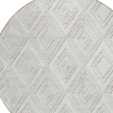 8' Ivory And Beige Round Geometric Washable Indoor Outdoor Area Rug