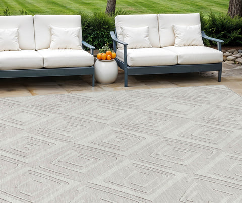 8' X 10' Ivory And Beige Geometric Washable Indoor Outdoor Area Rug