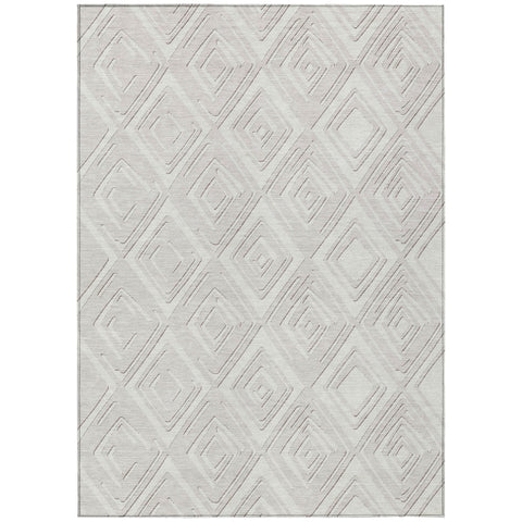 8' X 10' Ivory And Beige Geometric Washable Indoor Outdoor Area Rug
