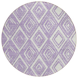 8' Lavender And Ivory Round Geometric Washable Indoor Outdoor Area Rug