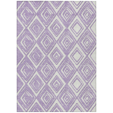 8' X 10' Lavender And Ivory Geometric Washable Indoor Outdoor Area Rug