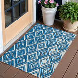3' X 5' Navy Blue And Ivory Geometric Washable Indoor Outdoor Area Rug