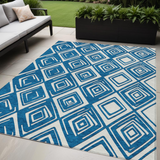 5' X 8' Navy Blue And Ivory Geometric Washable Indoor Outdoor Area Rug